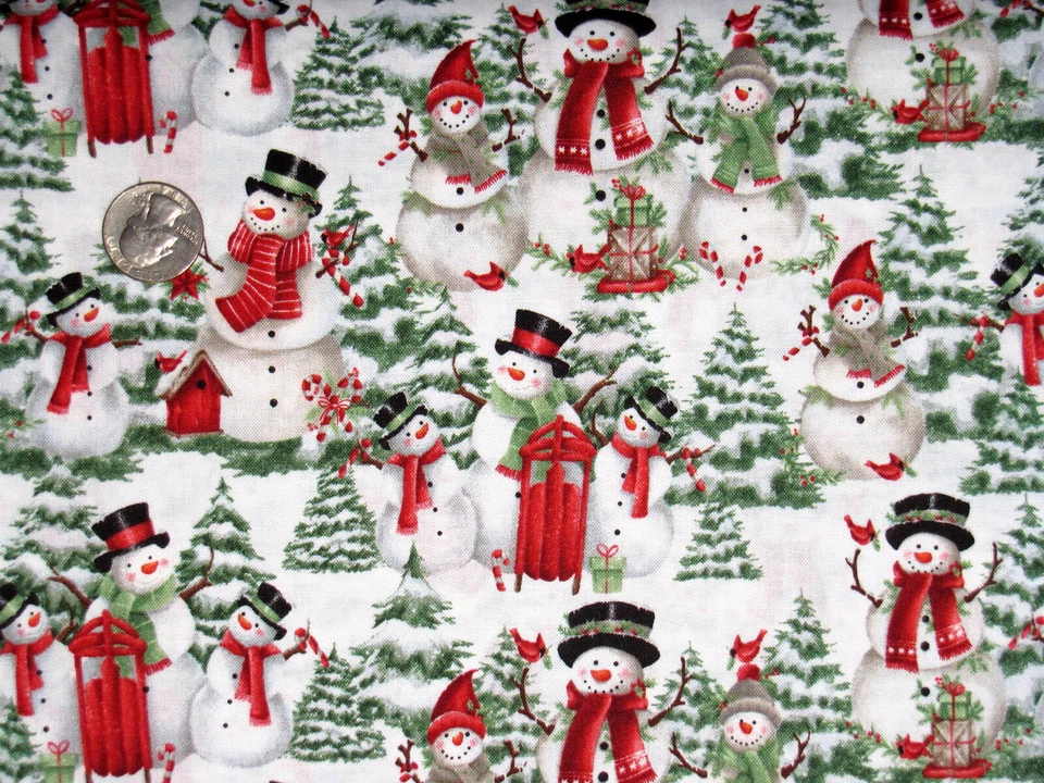 Tela de Navidad Muñeco de Nieve Árboles de Nieve Espíritus Algodón Brillante Textiles en Blanco Patio Foto 1 de 1