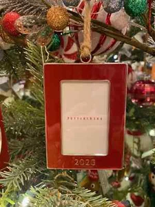 NEW Pottery Barn Christmas Tree Enamel Ornament Red Photo Frame 2023 NWT - Picture 1 of 2