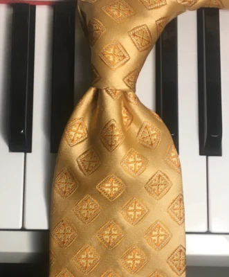 MURANO / Glorious Gold & Orange Cruciform Diamonds Matte Satin Silk Necktie - Image 1 of 4