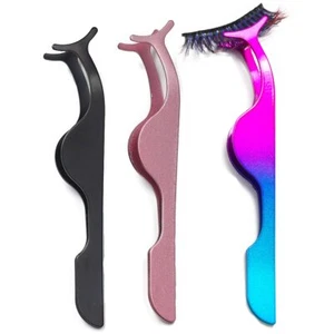 3Pcs Eyelashes Tweezers Extension Curlers False Applicator Tool Remover Clip - Picture 1 of 7