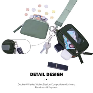Portable Double Pouch Wristlet Keychain Wallet Small Zipper Coin Purse Women - Photo 1/16