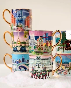 SET 7 TAZAS ANTHROPOLOGIE HOLIDAY CITY NAVIDAD 2024 NYC PARIS AUSTIN CHICAGO + - Imagen 1 de 10