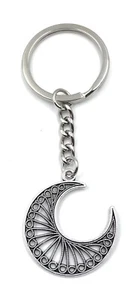 Pattern Moon half Moon Silver Key Ring Pendant - Picture 1 of 3