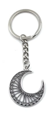 Pattern Moon half Moon Silver Key Ring Pendant - Image 1 of 3