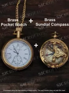 Antique Vintage Elgin Brass Pocket Watch With Brass Pocket Sundial Compass Gift. - Picture 1 of 5