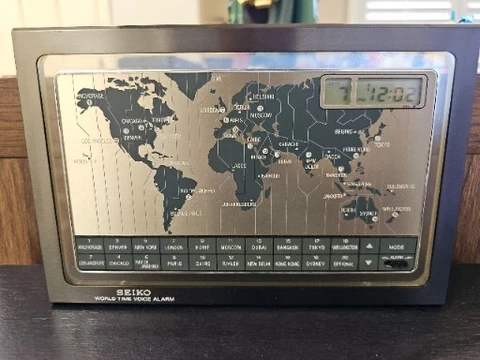 SEIKO World Time Voice Alarm Retro Desk Clock 20 Countries Listed Traveler Gift Cover