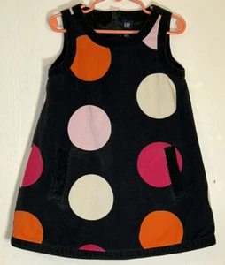 Gap Kid's Little Girl Sz 4/5 Jumper Black Corduroy Large Polka Dots Pockets Zip - Picture 1 of 10