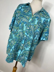 Jones New York XL Shirt Top Blue Paisley Button Front Short Sleeve Woman M1 - Picture 1 of 6