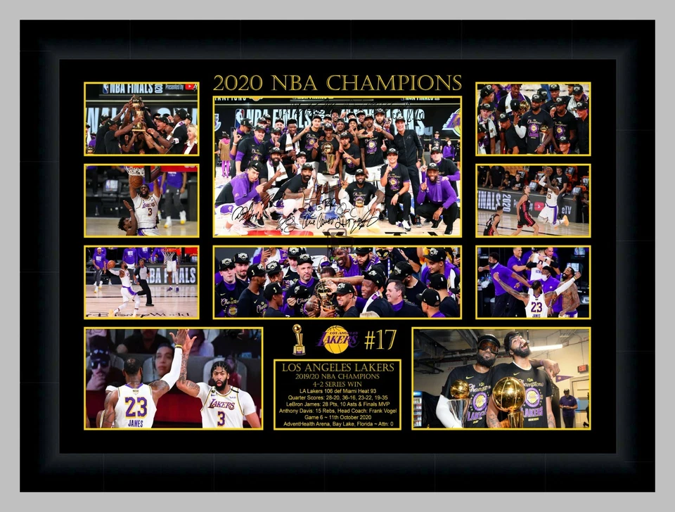 LA LAKERS 2020 NBA CHAMPIONS SIGNED PHOTO COLLAGE LEBRON JAMES PRINT OR FRAMED  - image 1 of 1