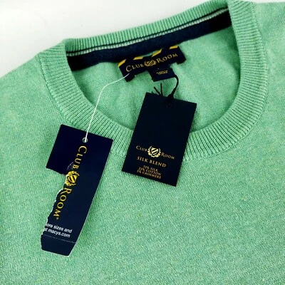 NUEVO Suéter Jersey Club Room Seda Algodón Mezcla Cachemira Verde Cuello Redondo Foto 1 de 4