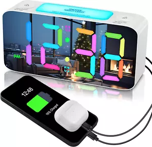 RGB Digital Mirror Alarm Clock 15 Dynamic Color & 7" Large LED Screen 7-Color - Picture 1 of 7