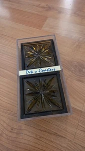 Set Of 6 Vtg Duracite Starburst Coasters With Case DekoCoasters By Colony Amber - Picture 1 of 7