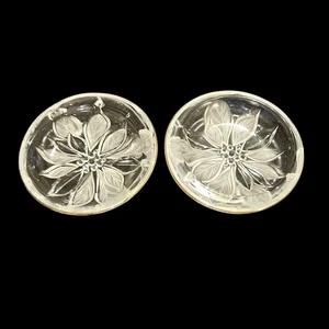 Set of 2 Vintage Etched Glass Coasters 5.25" Floral Design Gold Trim Elegant - Picture 1 of 4