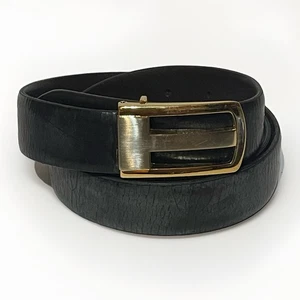 Black Genuine Soft Leather Dress Belt - Men's Size 40 Golden Hook Buckle - Picture 1 of 3