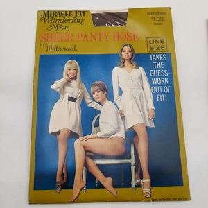 Vintage One Size Sheer Pantyhose Miracle Fit Wonderlon Nylon Deep Brown NEW - Picture 1 of 6