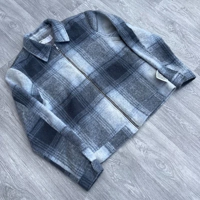 ASOS Check Flannel Zip Overshirt Jacket Shacket - Baby Blue [S] - Image 1 of 4