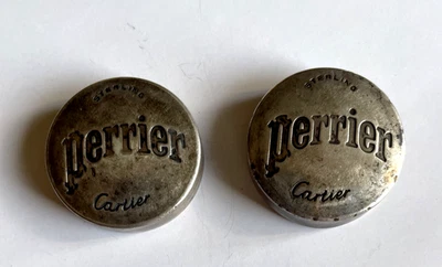 Tapas de botella vintage Cartier Perrier de plata de ley / Juego de 2 Foto 1 de 4