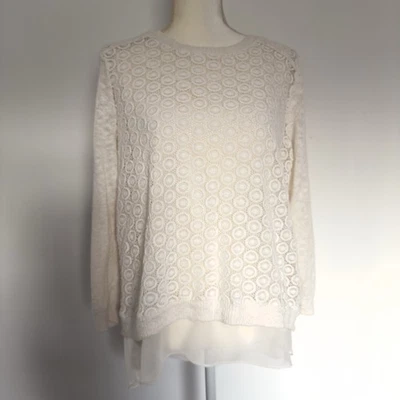 Top Lucky Brand con superposición de ojales de ganchillo y camisola integrada crema L Foto 1 de 4