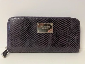 Michael Kors Jet Set Purple Python Pattern Leather Zip Around Continental Wallet - Picture 1 of 7