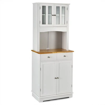 Kitchen Pantry Cabinet, Freestanding Large Storage Cabinet w/Hutch & 2 Drawer... - Image 1 of 4