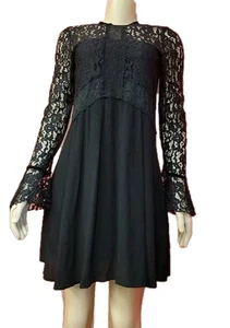 Zara Lace Long Sleeve Black RETRO VIBE Dress Size Small NEW #C - Picture 1 of 14