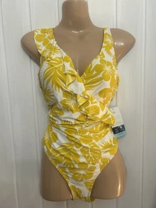 Secret Slimming Non-Wired Yellow Plunge Swimsuit Size 14 Marks & Spencer NEW! - Picture 1 of 14