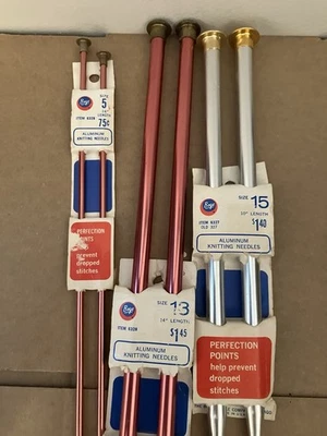 3 pares de agujas de tejer de aluminio vintage tamaños surtidos nuevas Foto 1 de 2