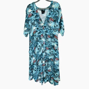 Disney Torrid Encanto Shirt Dress Womens Size 1X Blue Resort Hawaiian Tropical - Picture 1 of 14