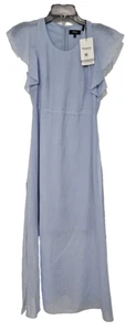 Theory Ruffle Sleeve Dress in Organic Cotton Size 00 Baby Blue Midi NWT/flaws - Picture 1 of 11