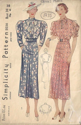 1930s Vintage Sewing Pattern B38" DRESS (1735)  - Image 1 of 2