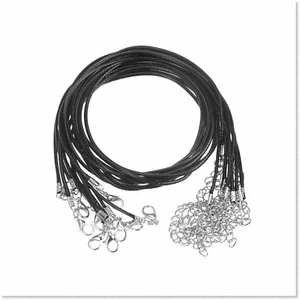 10pcs Black Waxed Necklace Cord Bulk - 16 Inches, 1.5mm Dia Rope with Clasp - Je - Picture 1 of 7