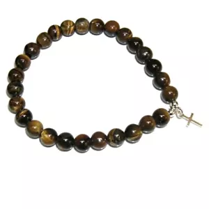 PULSERA de OJO de TIGRE con colgante Cruz pequeña 10 mm PLata de Ley.y Bolsa - Imagen 1 de 4