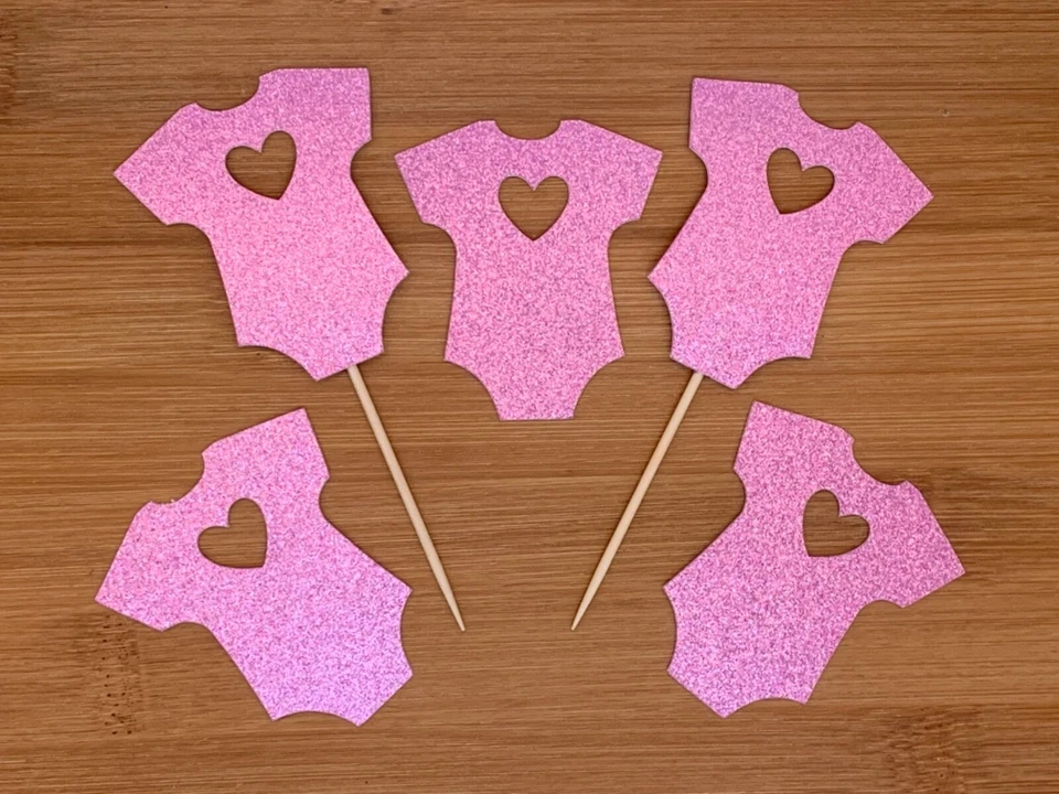Bebé Niña Chaleco Bebé Crecimiento Rosa Brillo Cupcake Toppers Pastel Decoraciones Selecciones  Foto 1 de 1