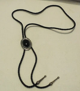 Western Cowboy 20" Bolo Cravatta Uomo Pelle Cravatta Corda Nero Argento - Foto 1 di 5