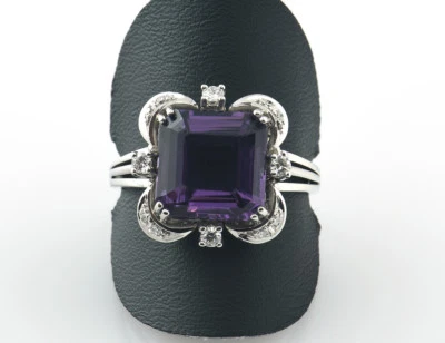 Amethyst Diamantring 585 14 K Weißgold 12 Brillanten zus. 0,20 ct - Bild 1 von 2