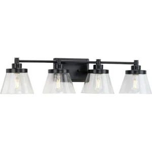 Progress Lighting Vanity 33.5" Dimmable 4-Lights Clear Glass Metal Matte Black - Picture 1 of 9