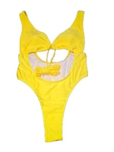 1-teilig sexy frecher Badeanzug gelb Größe klein ausgeschnitten hochtailliert vorne - Bild 1 von 6