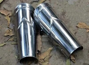 New Steel Armor Leg Guard Medieval Spartan Greaves Knight Crusader Silver Finish - Picture 1 of 3