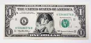 Marilyn Monroe On a real One dollar bill collage by Matthew Mueller Vtg 1999 - Picture 1 of 6