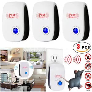 3 x Electronic Pest Reject Control Ultrasonic Repeller Home Bug Rat Spider Roach - Picture 1 of 8