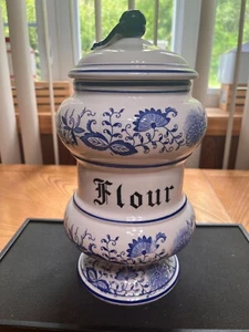 BOTE DE HARINA VINTAGE PATRÓN CEBOLLA AZUL ARNART JAPÓN ESCRITURA GÓTICA - Imagen 1 de 7
