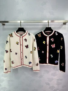 2025 early spring butterfly jacquard cashmere cardigan black and white sml - Picture 1 of 1