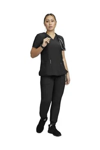 Women’s Scrubs Set - 2 Pocket V-Neck Scrub Top with 5 Pocket Joggers Pant Set - Picture 1 of 6