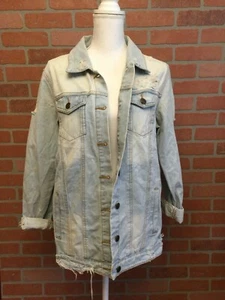Mono B Womens denim jacket size M Distressed Destroyed Rips light wash - Imagen 1 de 11