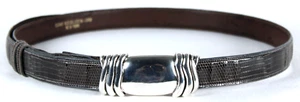 BARRY KIESELSTEIN-CORD Dark Brown Lizard Skin Sterling Silver Slider Buckle Belt - Picture 1 of 16