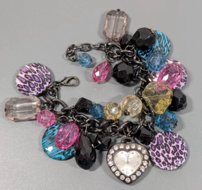 Reloj Cha Cha Pulsera Corazón Estampado Animal Dije Negro Rosa Azul Figaro Couture Foto 1 de 4