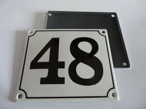 Old German White Enamel Porcelain Metal House Door Number Street Sign / Plate 48 Cover