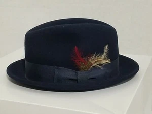 Bollman Handmade for Belfry Wool Felt Stingy Brim Fedora Small Blue - Picture 1 of 5