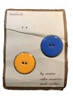 Set of 2 Vintage 1970's Handmade Enamel Buttons ~ 1 Yellow/1 Blue ~ 1" Diameter