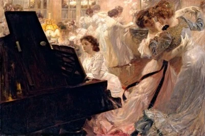 WHITE BALL DANCE PIANO MUSIC BAL BLANC 1903 PAINTING BY JOSEPH MARIUS AVY REPRO - Image 1 of 3